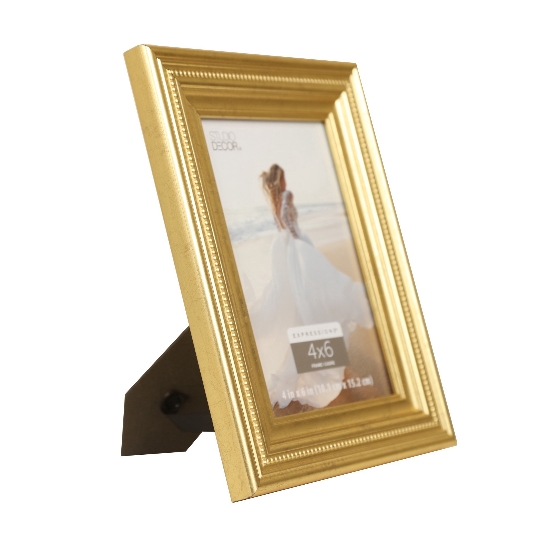 slide 3 of 4, Expressions Metallic Gold Beaded Frame By Studio Decor, 4 in x 6 in