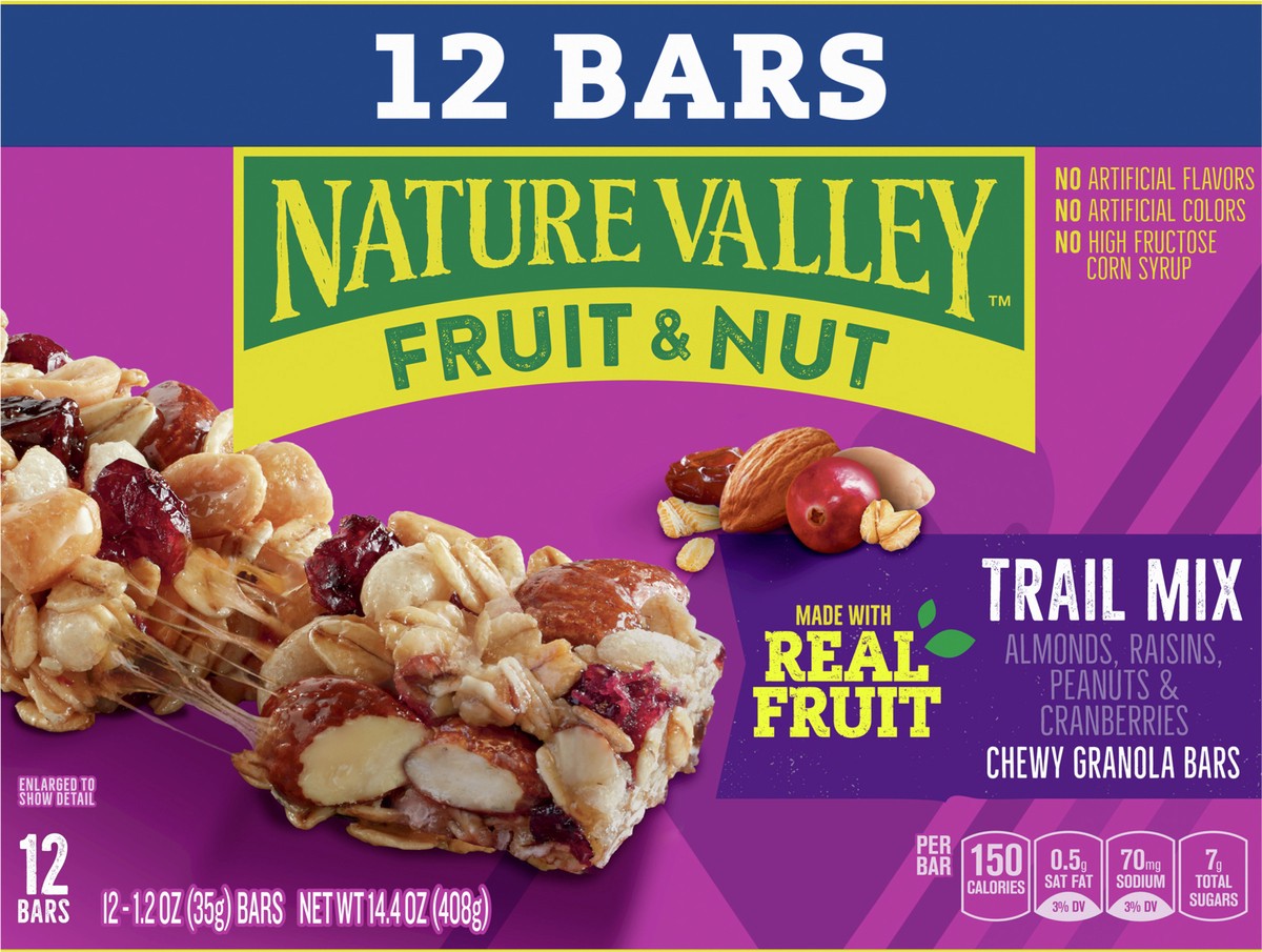 slide 13 of 13, Nature Valley Chewy Fruit and Nut Granola Bars, Trail Mix Snack Bars, 12 ct, 14.4 OZ, 12 ct