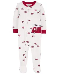 Carter's Baby 1-Piece Firetruck 100% Snug Fit Cotton Footie Pajamas White 24M