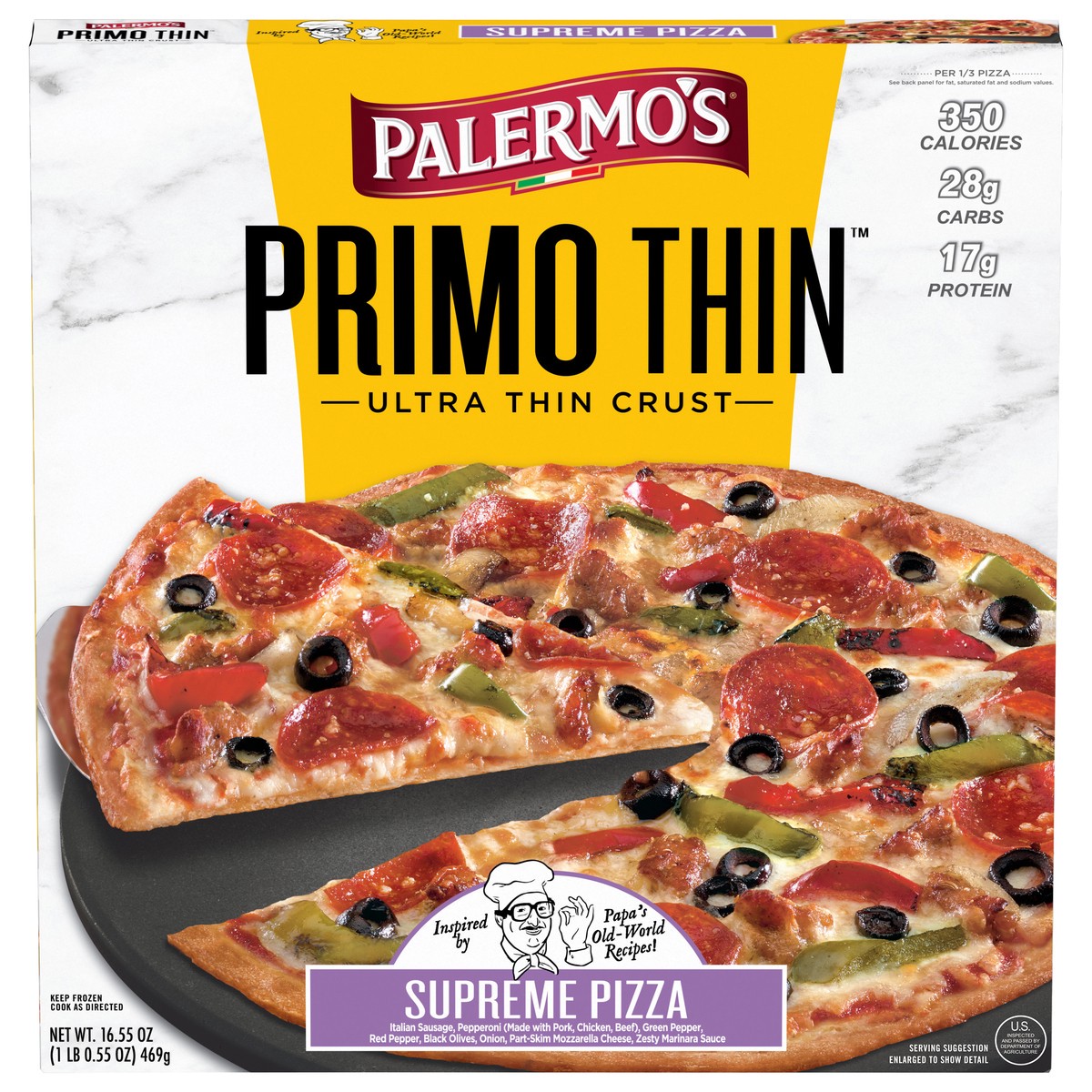 slide 1 of 9, Palermo's Primo Thin Ultra Thin Crust Supreme Pizza 16.55 oz, 16.55 oz