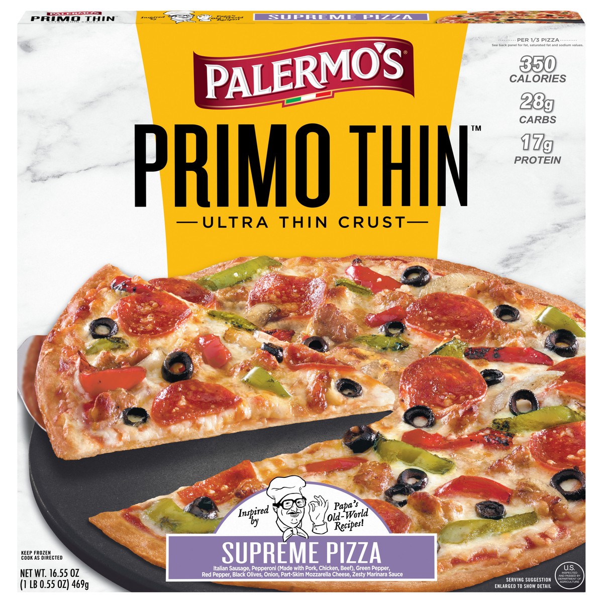 slide 1 of 9, Palermo's Primo Thin Ultra Thin Crust Supreme Pizza 16.55 oz, 16.55 oz