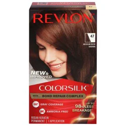 Revlon Colorsilk 47 Medium Rich Brown Vegan Keratin Permanent Hair Color, 1 Each