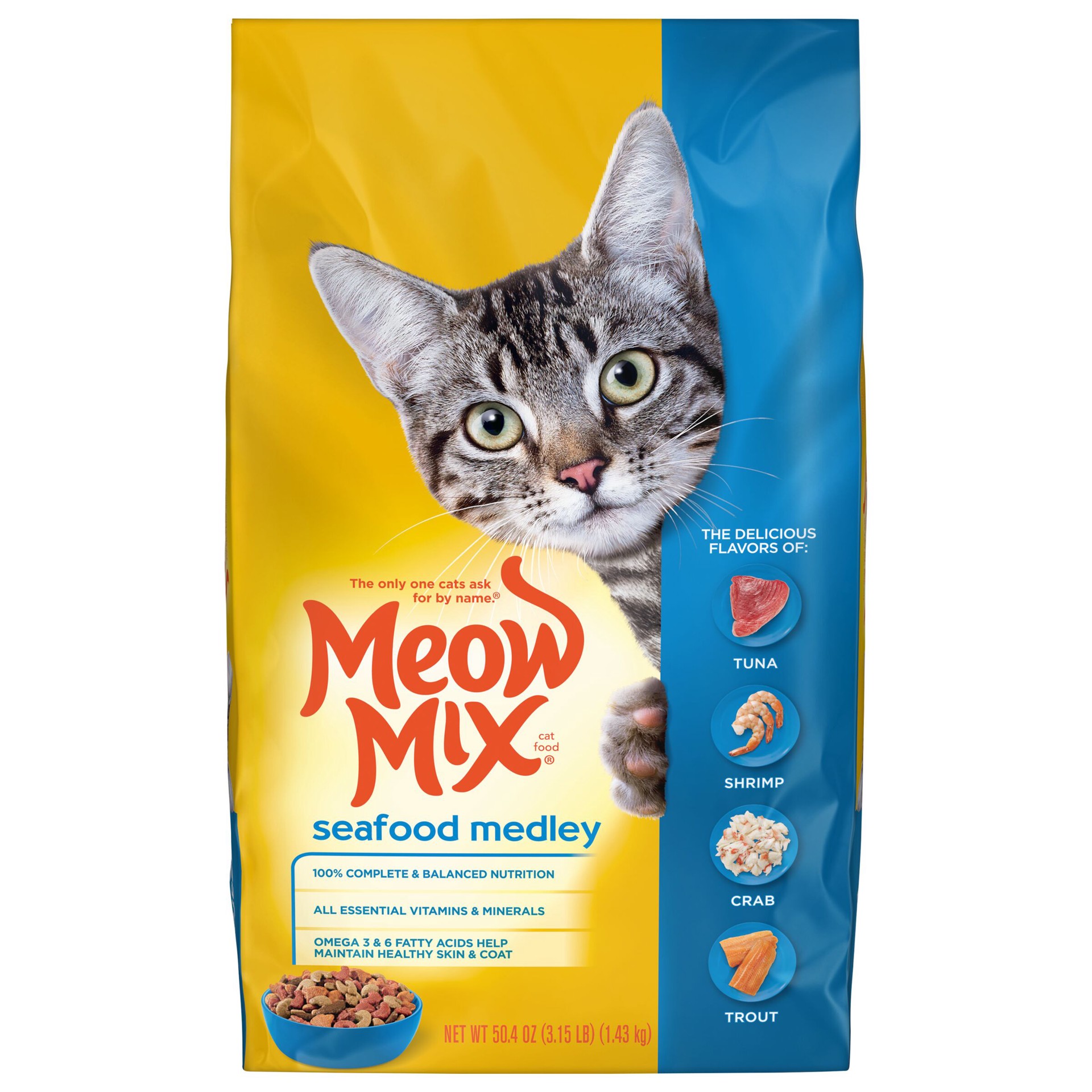 slide 1 of 5, Meow Mix Seafood Medley Dry Cat Food, 3.15-Pound, 3.15 lb