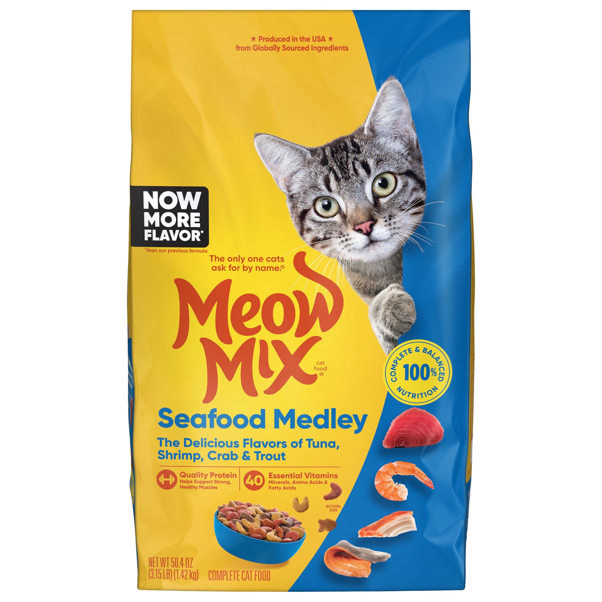 slide 1 of 5, Meow Mix Seafood Medley Dry Cat Food, 3.15-Pound, 3.15 lb