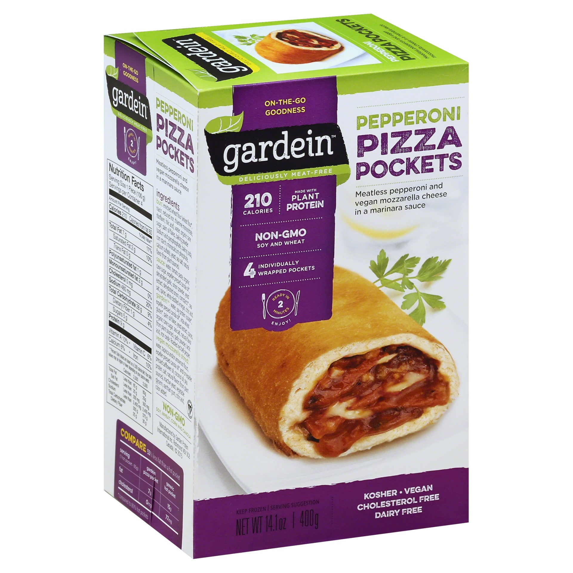 slide 1 of 6, Gardein Pizza Pockets, Meatless Pepperoni, 14.1 oz