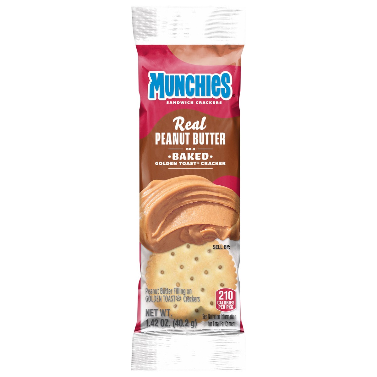 slide 1 of 2, Munchies Sandwich Crackers Peanut Butter on a Baked Golden Toast Cracker 1.42 Oz, 1.42 oz