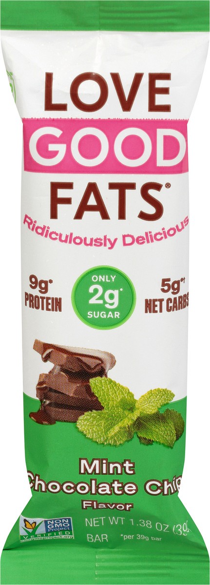 slide 1 of 9, Love Good Fats Bar Mint Choc Chip, 1.38 oz