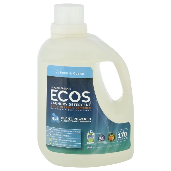 slide 1 of 1, ECOS 2x Free Clear Laundry Detergent, 170 oz