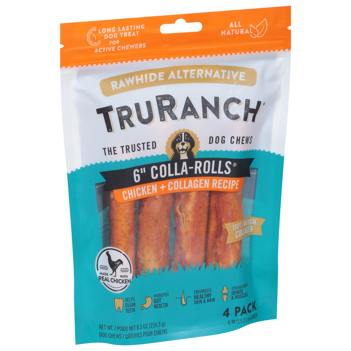 slide 6 of 9, TruRanch 6 Inch Colla-Rolls Chicken + Collagen Recipe Dog Chews 4 ea, 4 ct