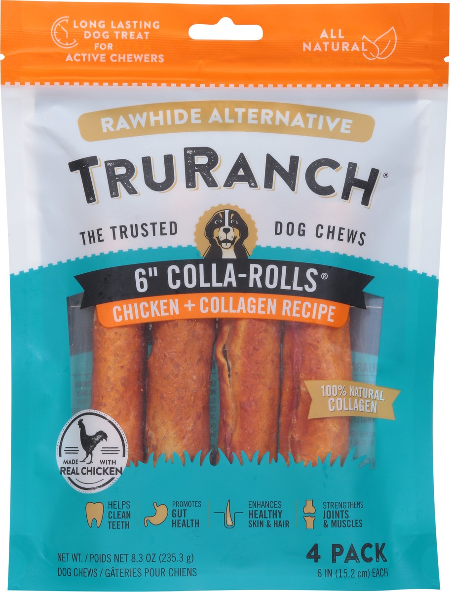 slide 7 of 9, TruRanch 6 Inch Colla-Rolls Chicken + Collagen Recipe Dog Chews 4 ea, 4 ct