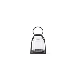 8" Black Metal Trapezoid Lanterns With Glass Hurricane