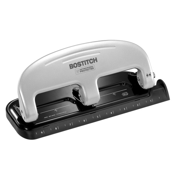 slide 1 of 10, BOSTITCH Ez Squeeze 3-Hole Punch, Black/Silver, 1 ct