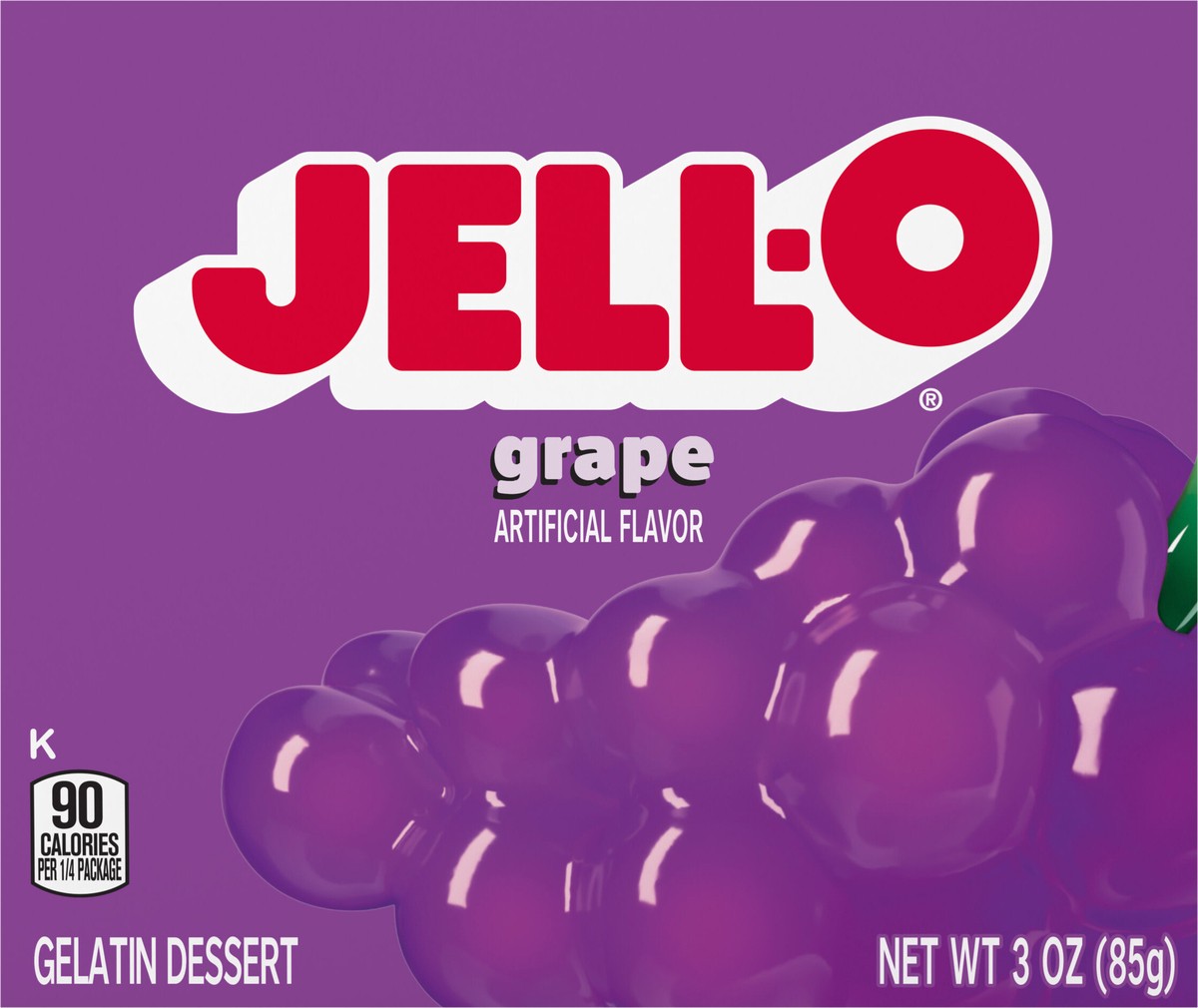 slide 3 of 9, Jell-O Grape Artificially Flavored Gelatin Dessert Mix, 3 oz Box, 3 oz