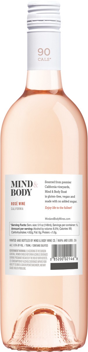 slide 4 of 5, Mind & Body Rose Wine, Low Alcohol & Low Calorie, 750 ml Bottle, 750 ml