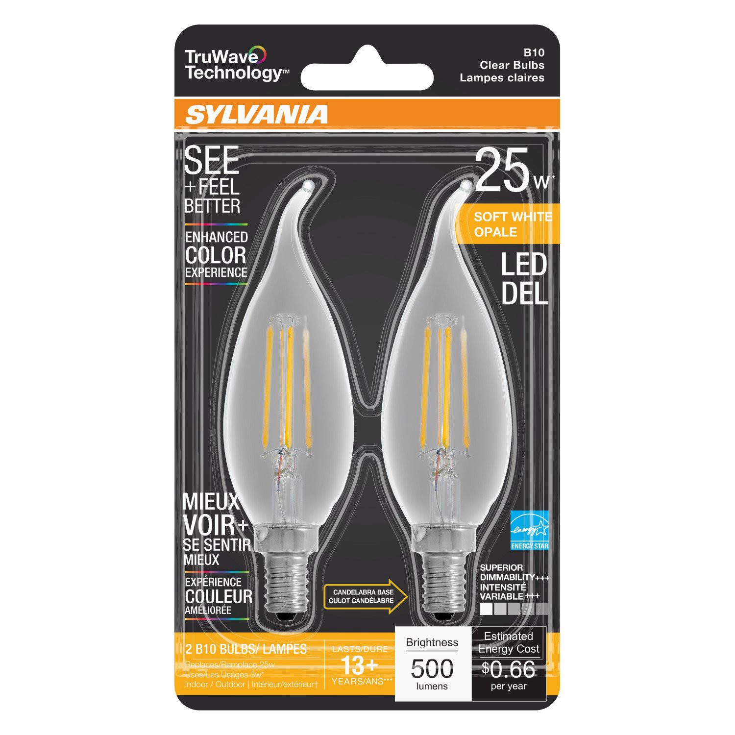 slide 1 of 1, Sylvania TruWave 25-Watt B10 Soft White LED Light Bulbs, 1 ct