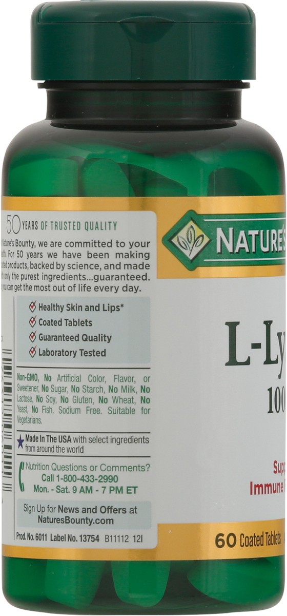 slide 9 of 9, Nature's Bounty L-Lysine Tablets, 1000 Mg, 60 Ct, 60 ct