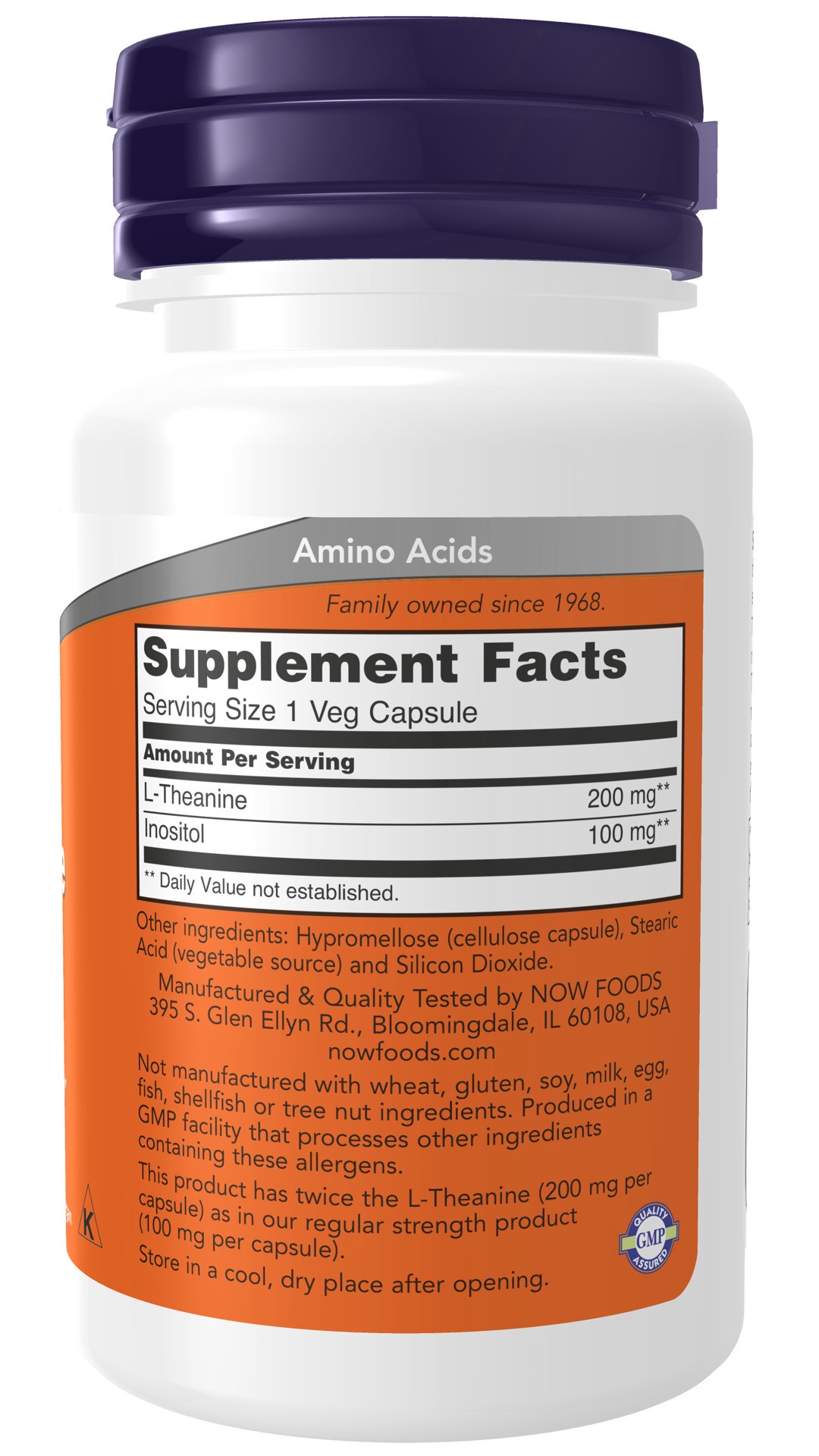 slide 3 of 5, NOW L-Theanine, Double Strength 200 mg - 60 Veg Capsules, 60 ct