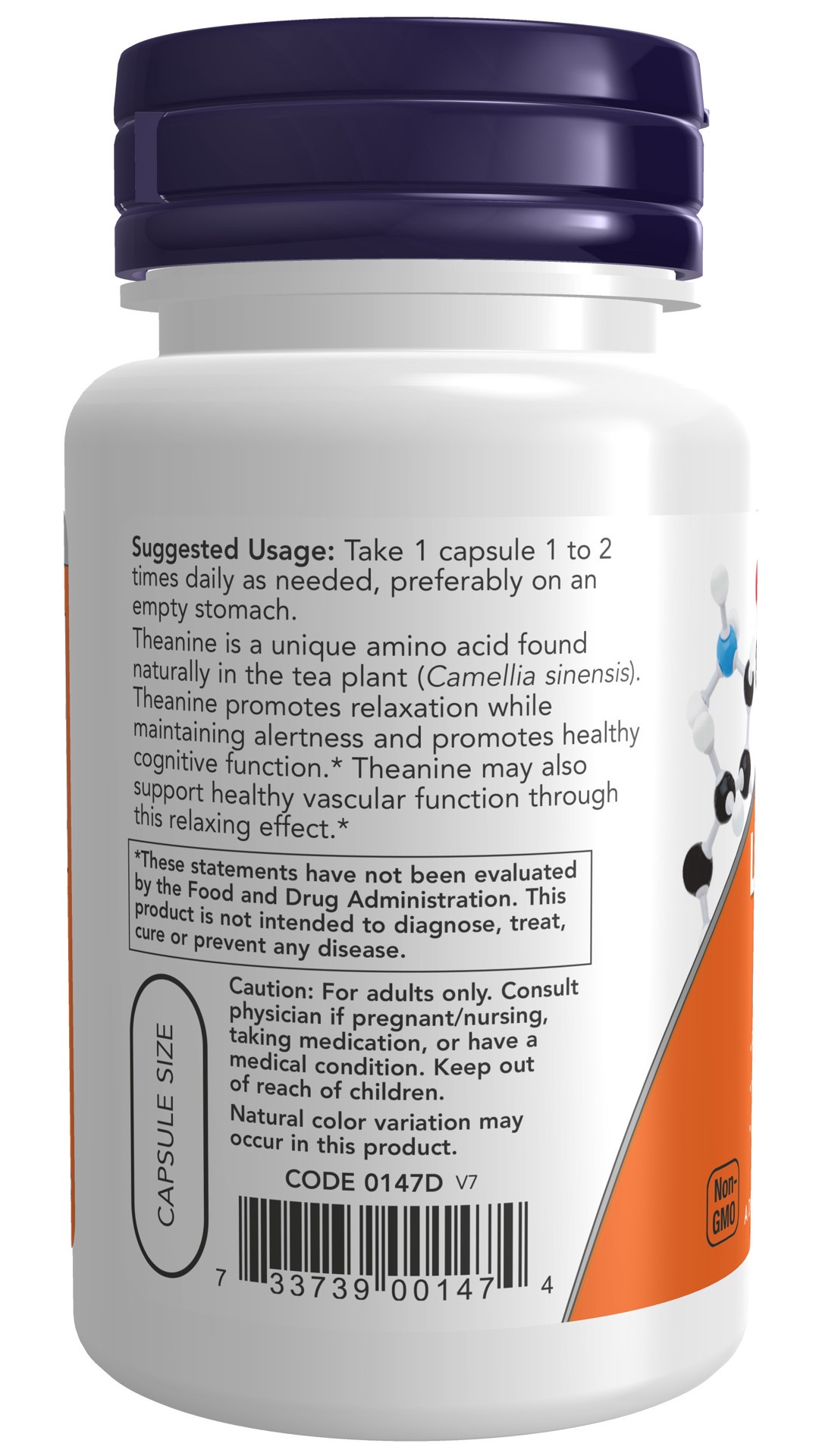 slide 4 of 5, NOW L-Theanine, Double Strength 200 mg - 60 Veg Capsules, 60 ct