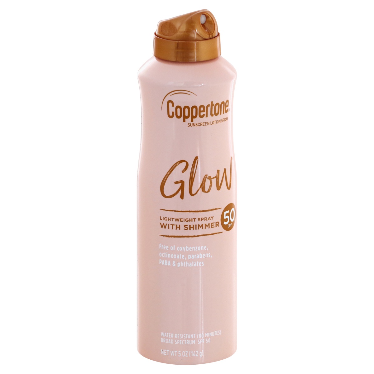 slide 2 of 9, Coppertone Glow Lightweight Sunscreen Spray with Shimmer SPF 50, 5 oz