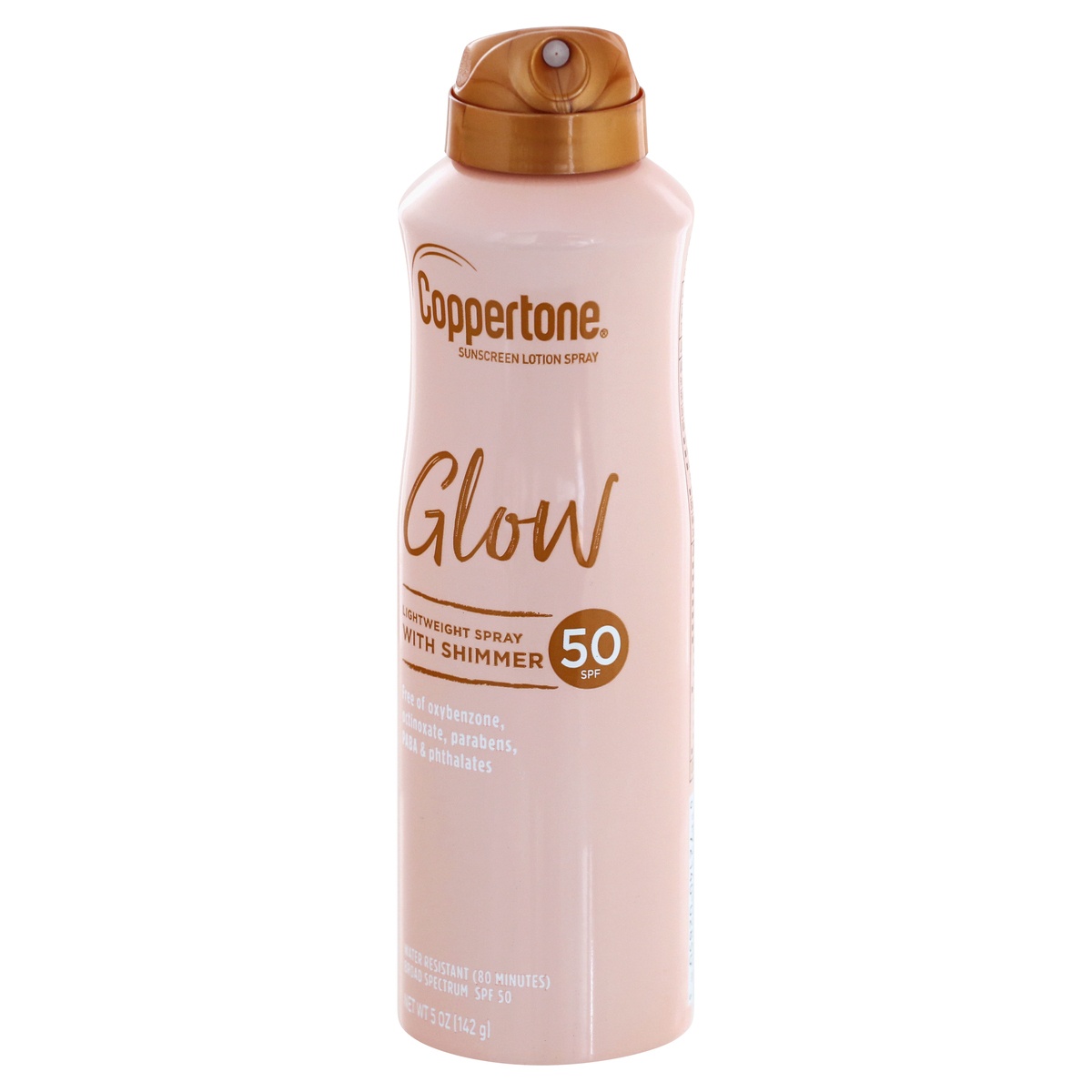 slide 3 of 9, Coppertone Glow Lightweight Sunscreen Spray with Shimmer SPF 50, 5 oz