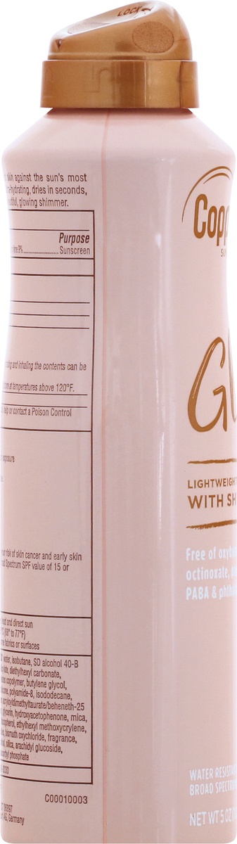 slide 6 of 9, Coppertone Glow Lightweight Sunscreen Spray with Shimmer SPF 50, 5 oz