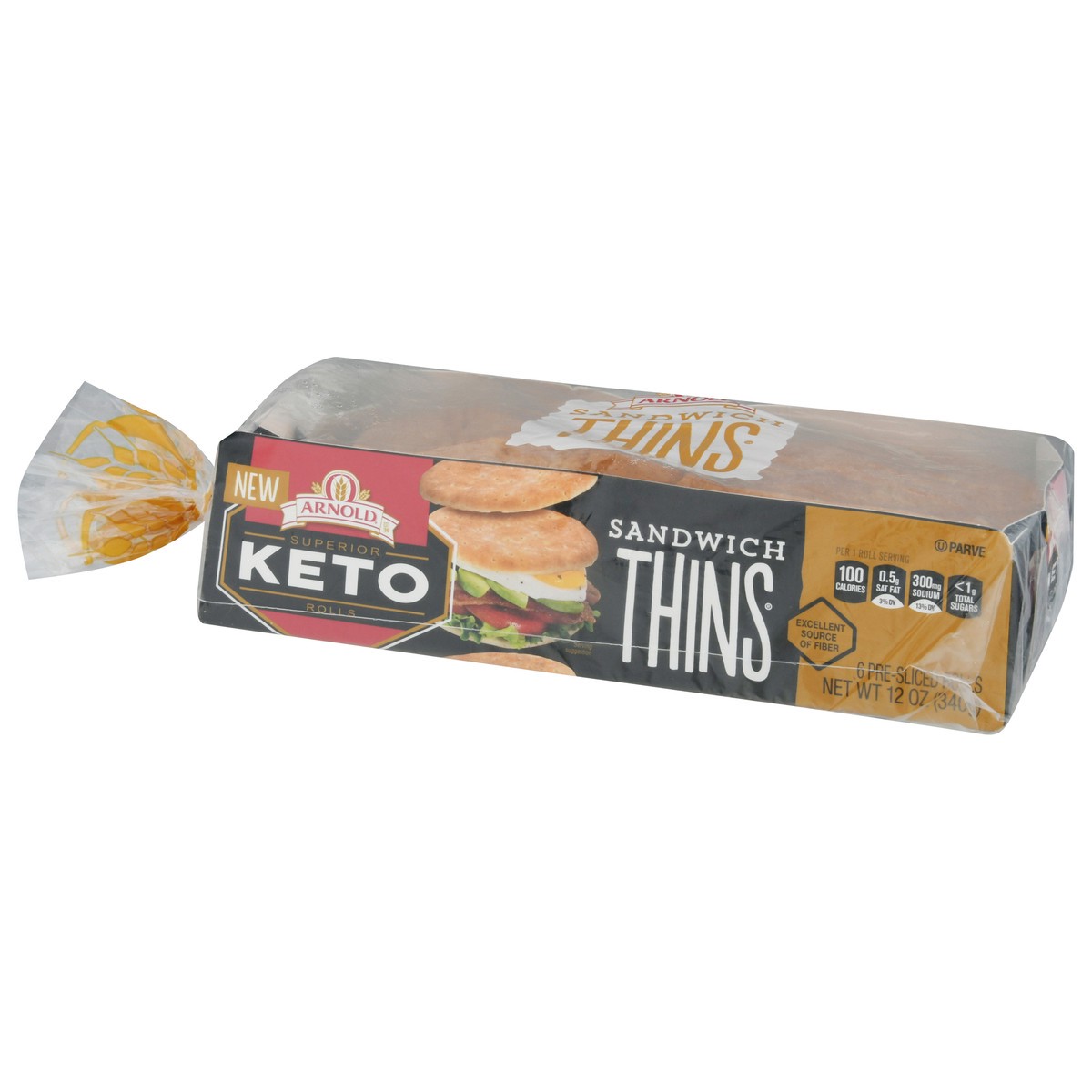 slide 9 of 9, Arnold Keto White Sandwich Thins, 6 count, 12 oz, 6 ct