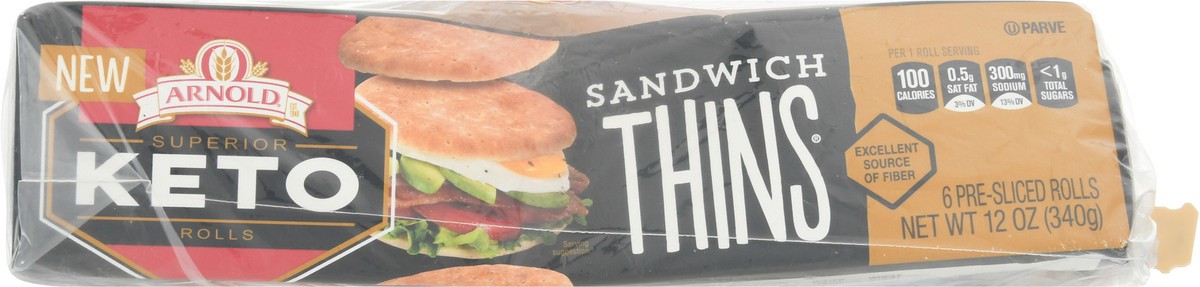 slide 4 of 9, Arnold Keto White Sandwich Thins, 6 count, 12 oz, 6 ct