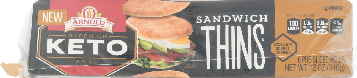 slide 3 of 9, Arnold Keto White Sandwich Thins, 6 count, 12 oz, 6 ct