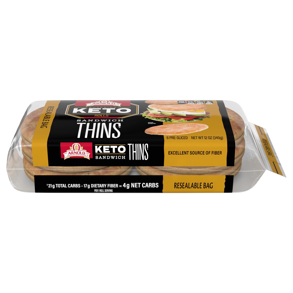 slide 1 of 9, Arnold Keto White Sandwich Thins, 6 count, 12 oz, 6 ct