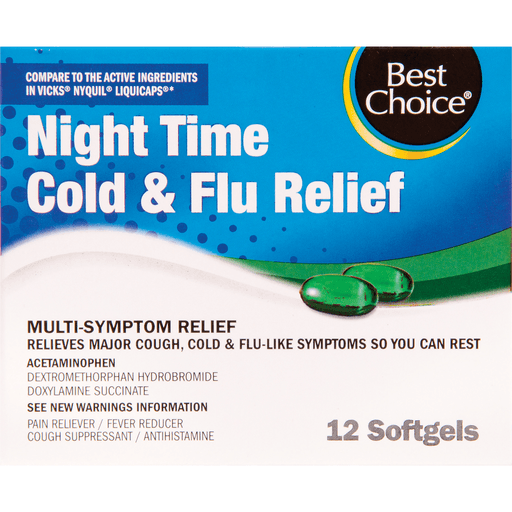 slide 1 of 1, Best Choice Night Time Cold & Flu Relief Softgels, 12 ct