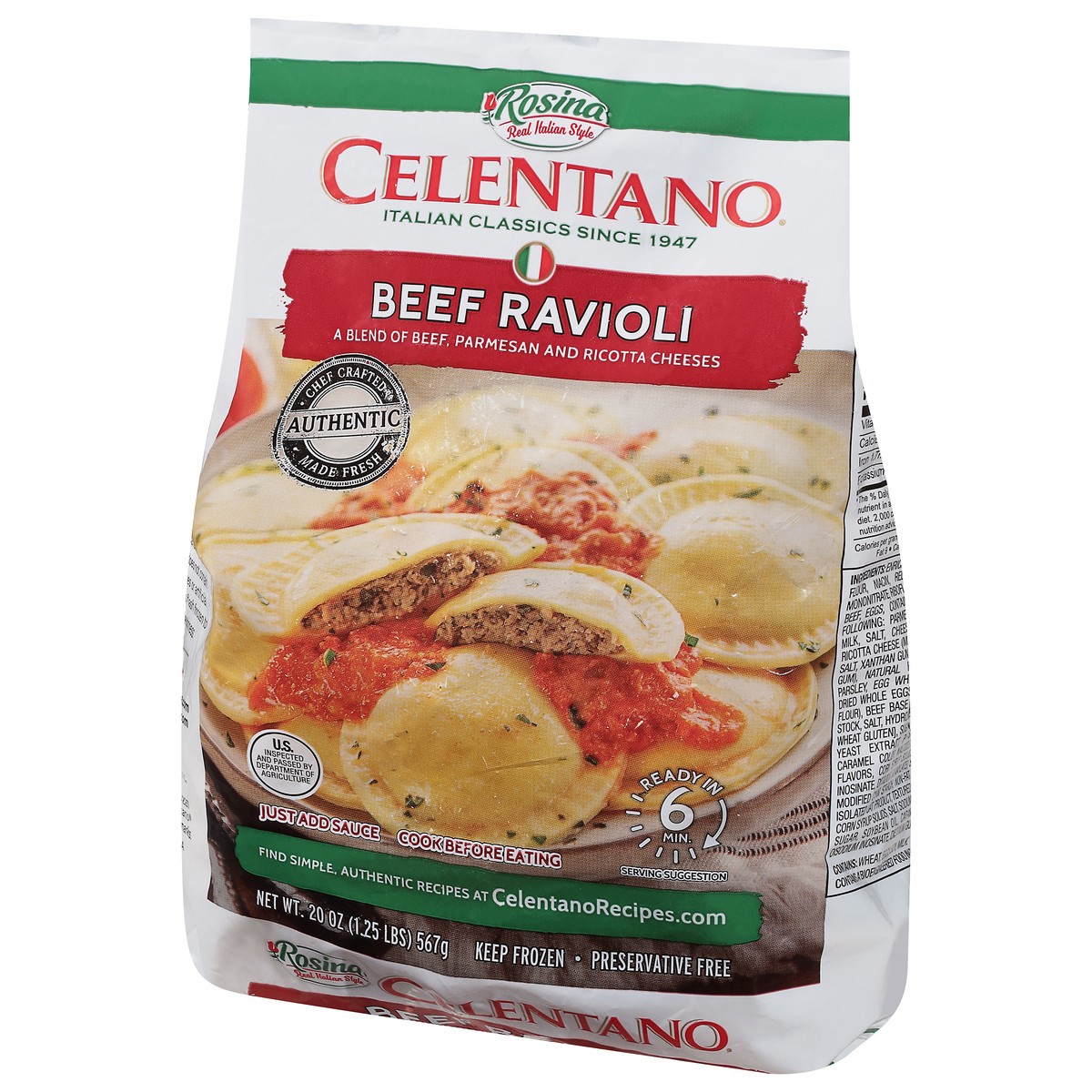 slide 9 of 9, Celentano Beef Ravioli 20 oz, 22 oz