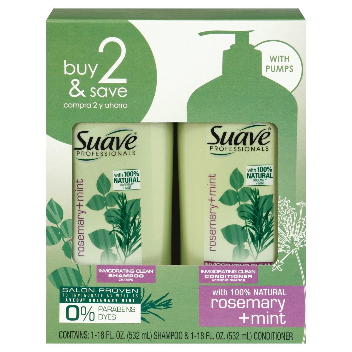 slide 1 of 11, Suave Professionals Invigorating Shampoo and Conditioner for Dry and Damaged Hair Rosemary and Mint 18 fl oz/2ct, 2 ct; 18 oz