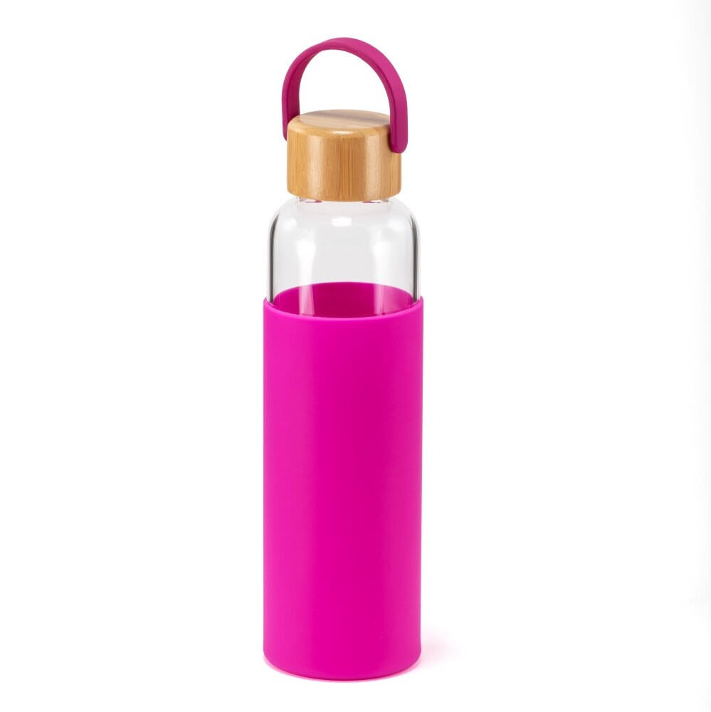 slide 1 of 1, Hd Designs Outdoors Glass Bottle With Bamboo Lid - Festival Fuchsia, 17 oz