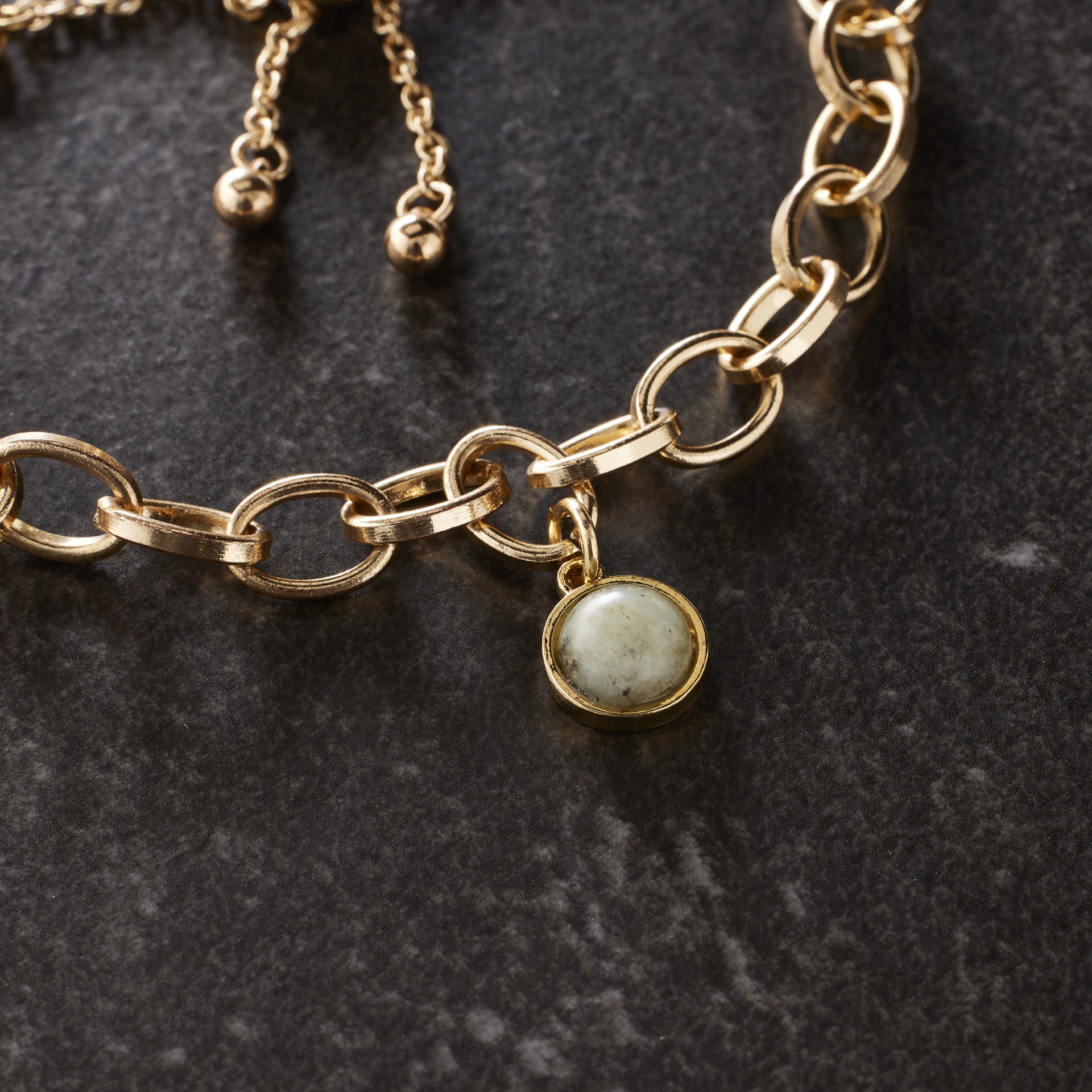 slide 2 of 3, Round Labradorite Charm By Bead Landing, 10 mm charm diameter