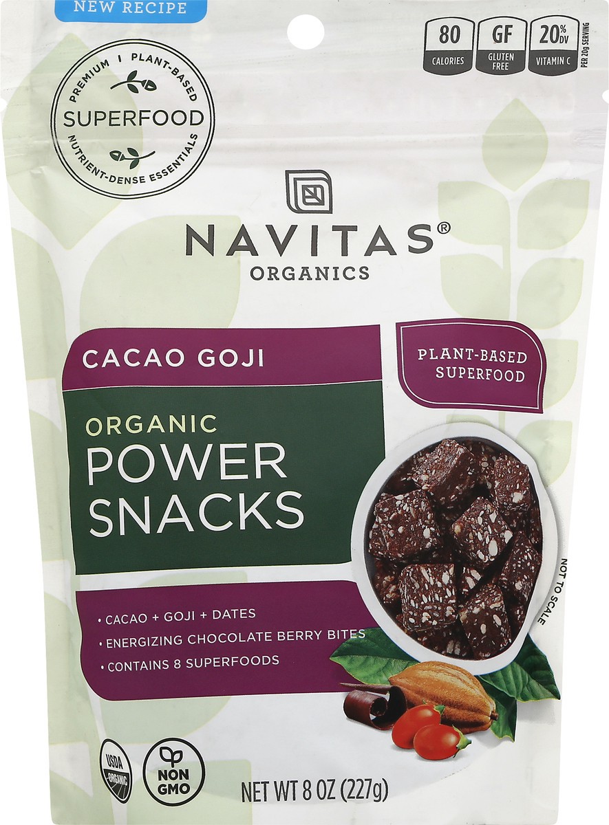 slide 8 of 9, Navitas Naturals Snacks, Organic, Power, Cacao Goji, 8 oz