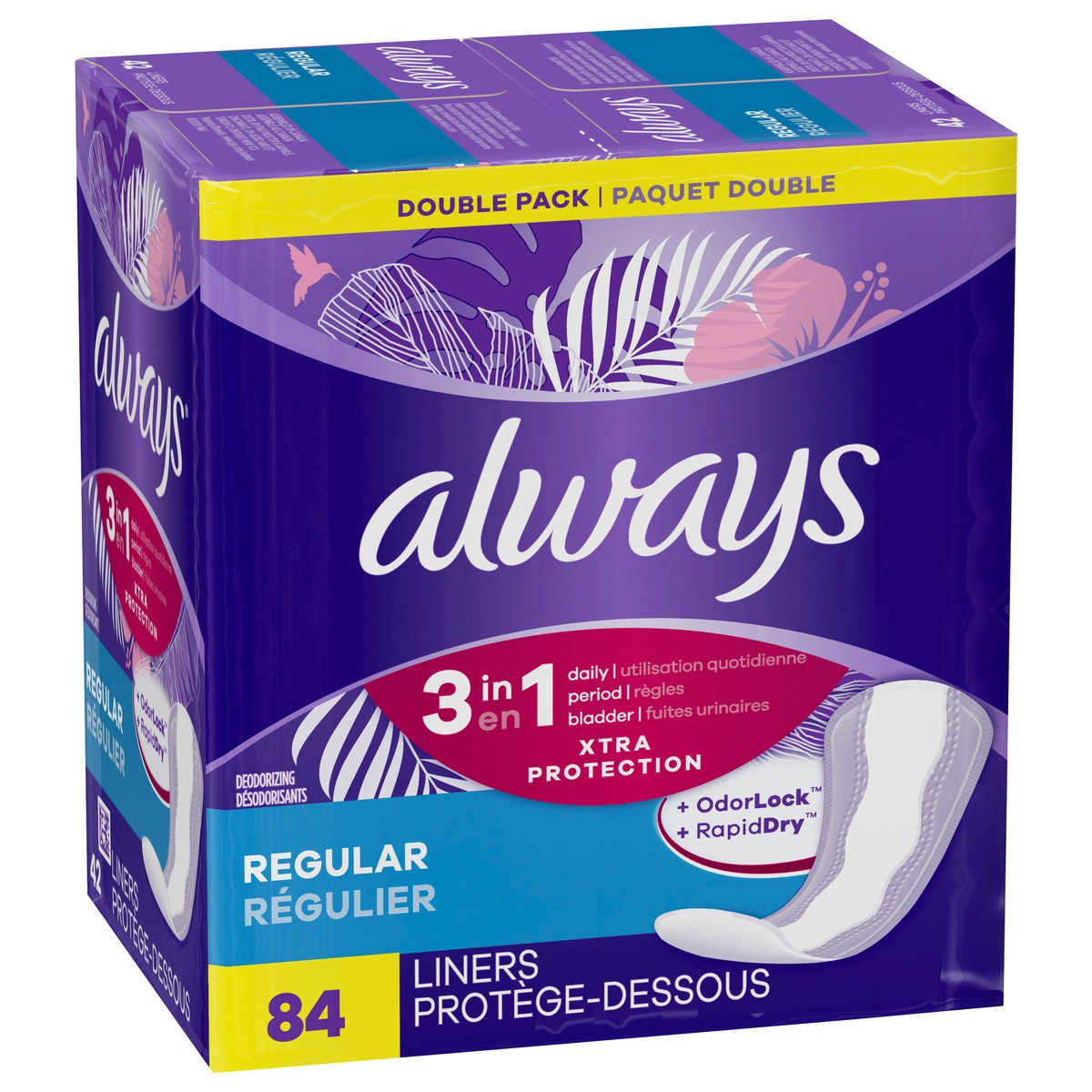 slide 3 of 6, Always 3-In-1 Xtra Protecountion Daily Liners Regular Absorbency - 84 Count, 84 ct