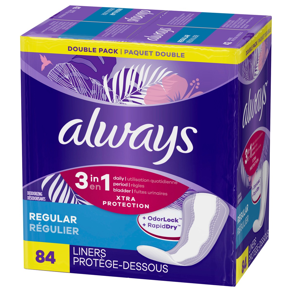 slide 5 of 6, Always 3-In-1 Xtra Protecountion Daily Liners Regular Absorbency - 84 Count, 84 ct