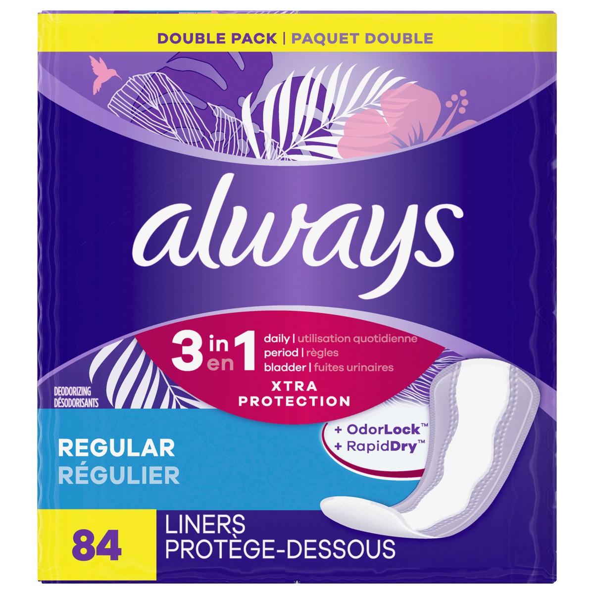 slide 4 of 6, Always 3-In-1 Xtra Protecountion Daily Liners Regular Absorbency - 84 Count, 84 ct