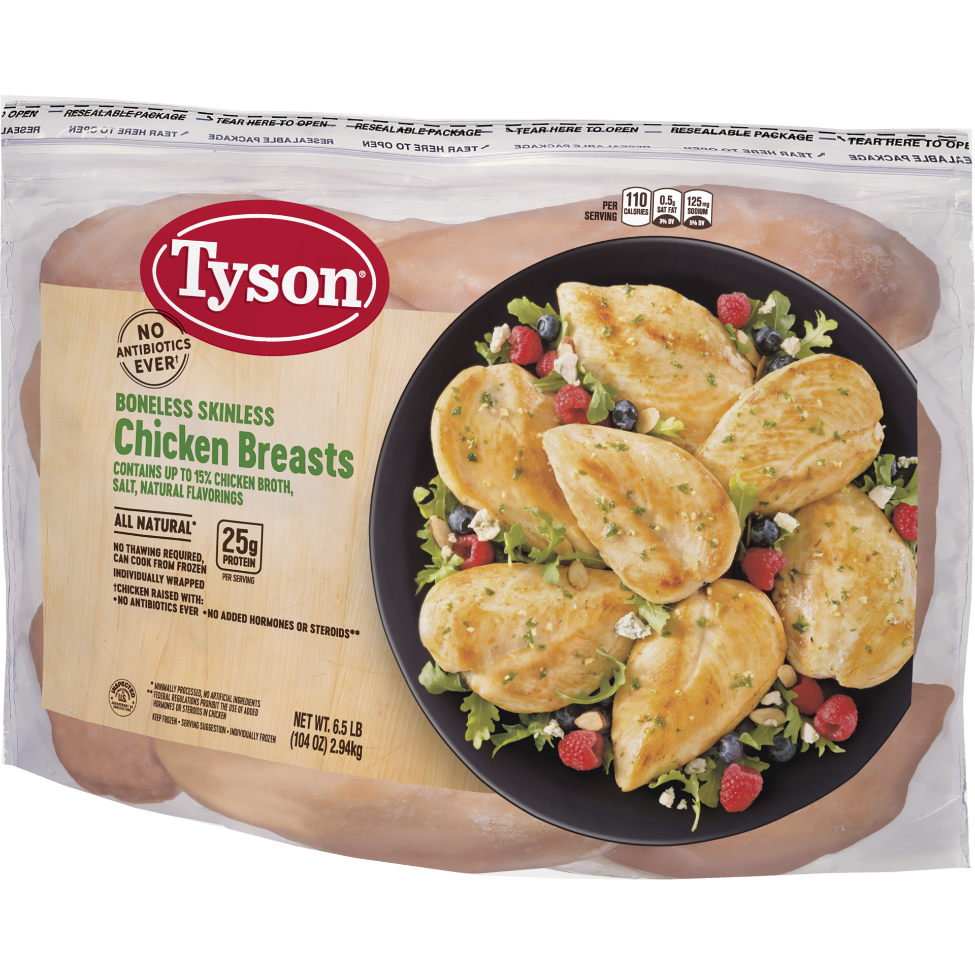 slide 4 of 4, Tyson Boneless Skinless Chicken Breasts, 6.5 lb. (Frozen), 2.95 kg