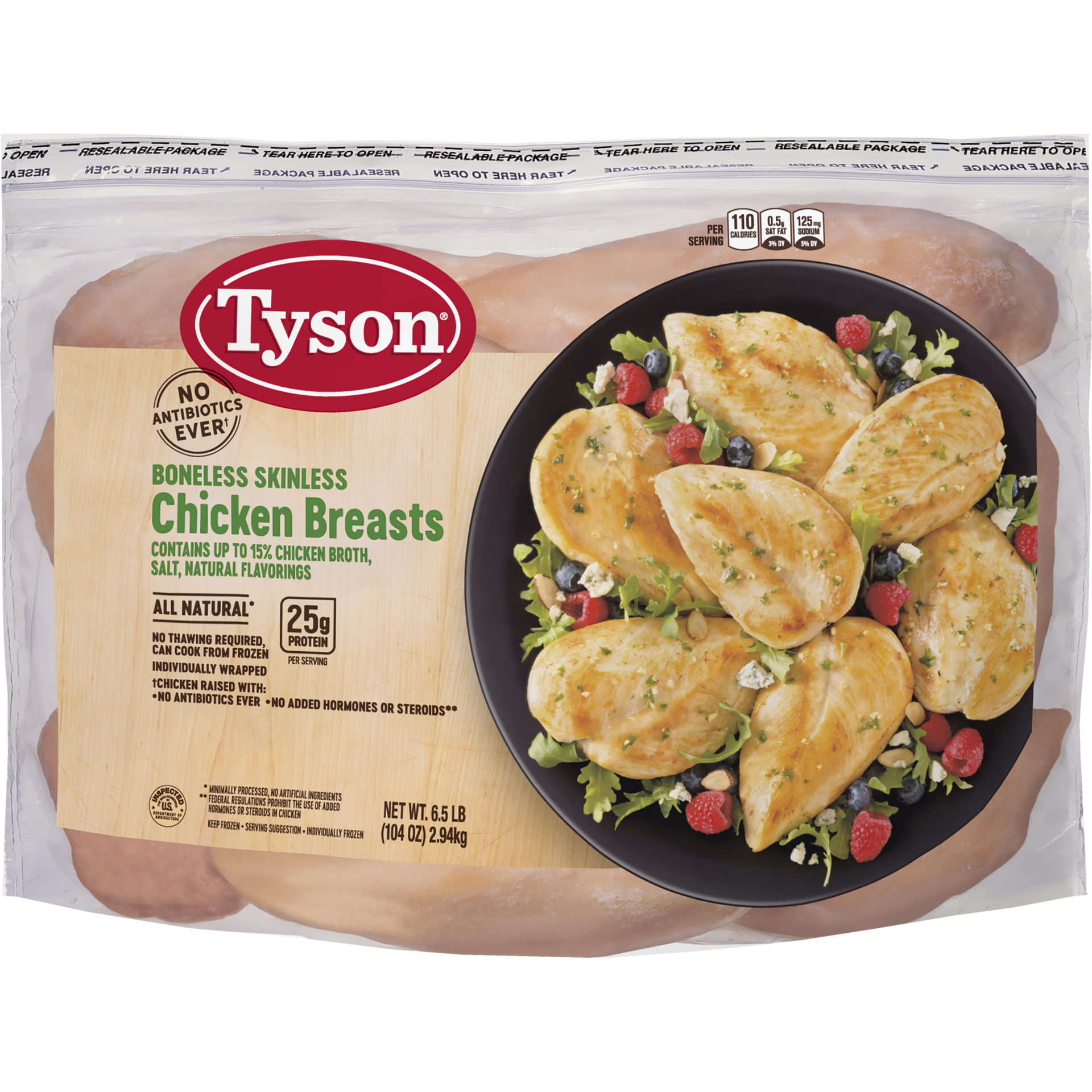 slide 1 of 4, Tyson Boneless Skinless Chicken Breasts, 6.5 lb. (Frozen), 2.95 kg