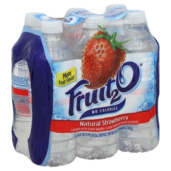 slide 1 of 1, Fruit2O Flavored Water Beverage Natural Strawberry, 6 ct; 16 fl oz