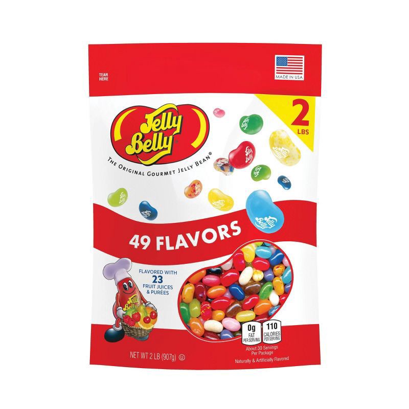slide 1 of 4, Jelly Belly 49 Assorted Jelly Bean Flavors, 2 lb Pouch Bag, 32 oz