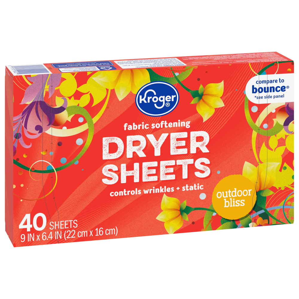 slide 1 of 1, Kroger Fabric Softening Outdoor Bliss Scent Dryer Sheets, 40 ct