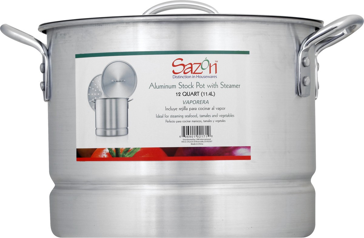 slide 7 of 11, Sazón Sazon Aluminum Stock Pot With Steamer, 12 Quart, 1 ct