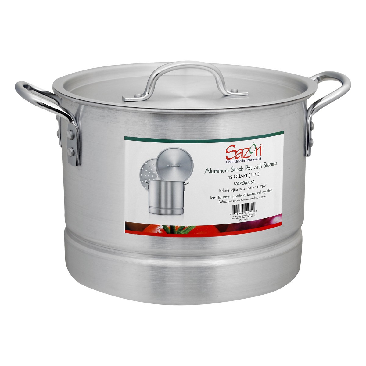 slide 10 of 11, Sazón Sazon Aluminum Stock Pot With Steamer, 12 Quart, 1 ct