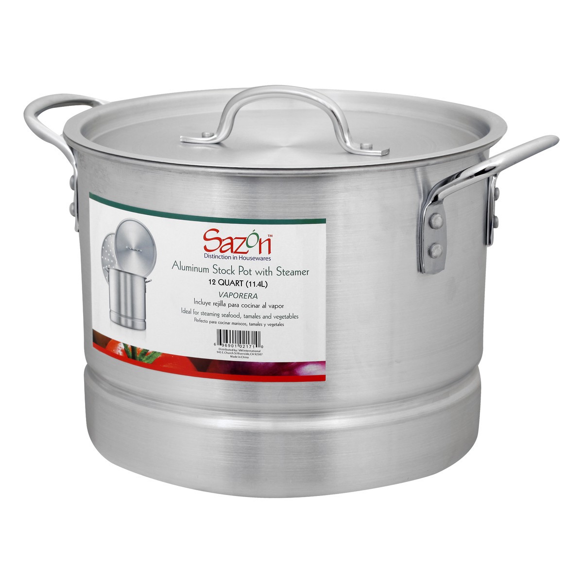 slide 2 of 11, Sazón Sazon Aluminum Stock Pot With Steamer, 12 Quart, 1 ct