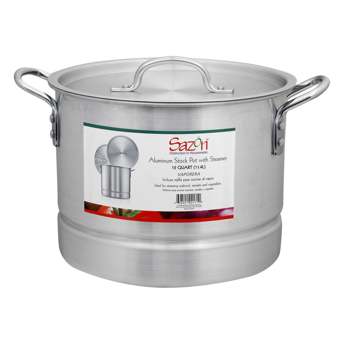 slide 11 of 11, Sazón Sazon Aluminum Stock Pot With Steamer, 12 Quart, 1 ct