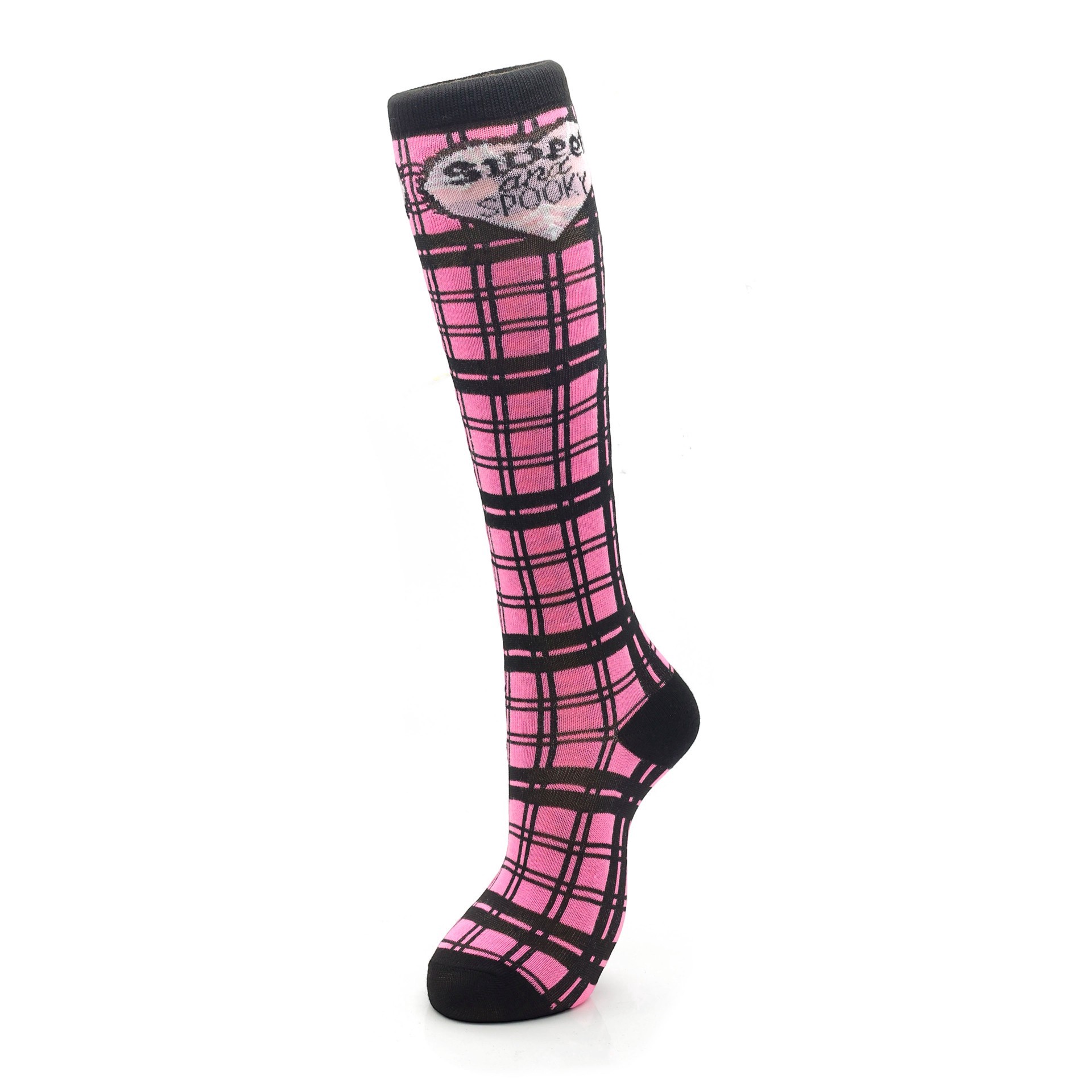 slide 4 of 4, Sweet & Spooky Pink Plaid Knee High Socks By Celebrate It, 1 ct