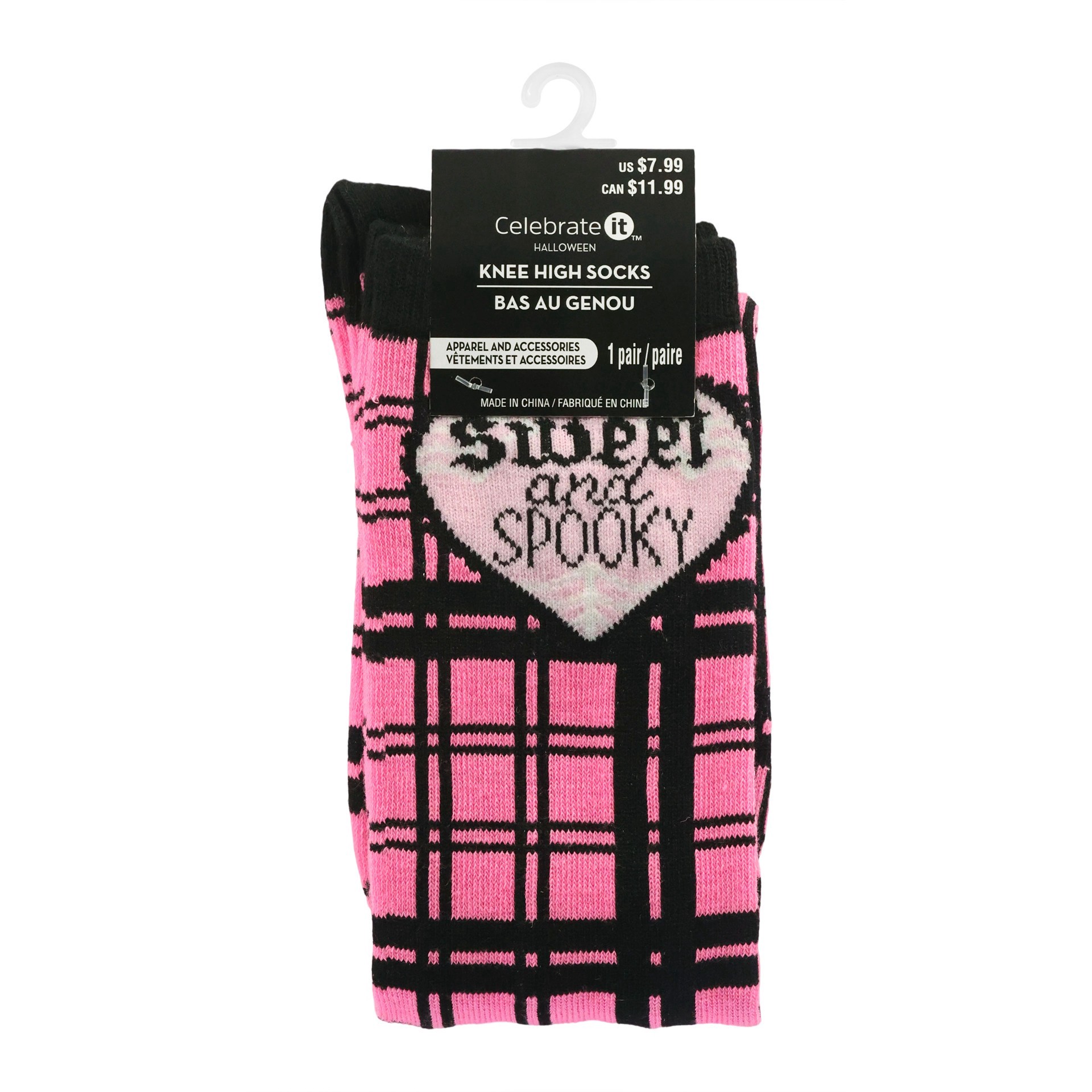 slide 3 of 4, Sweet & Spooky Pink Plaid Knee High Socks By Celebrate It, 1 ct