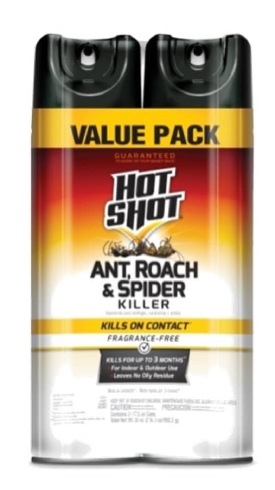 slide 1 of 1, Hot Shot Ant Roach & Spider Fragrance-Free Killer Spray Twin Pack, 2 ct